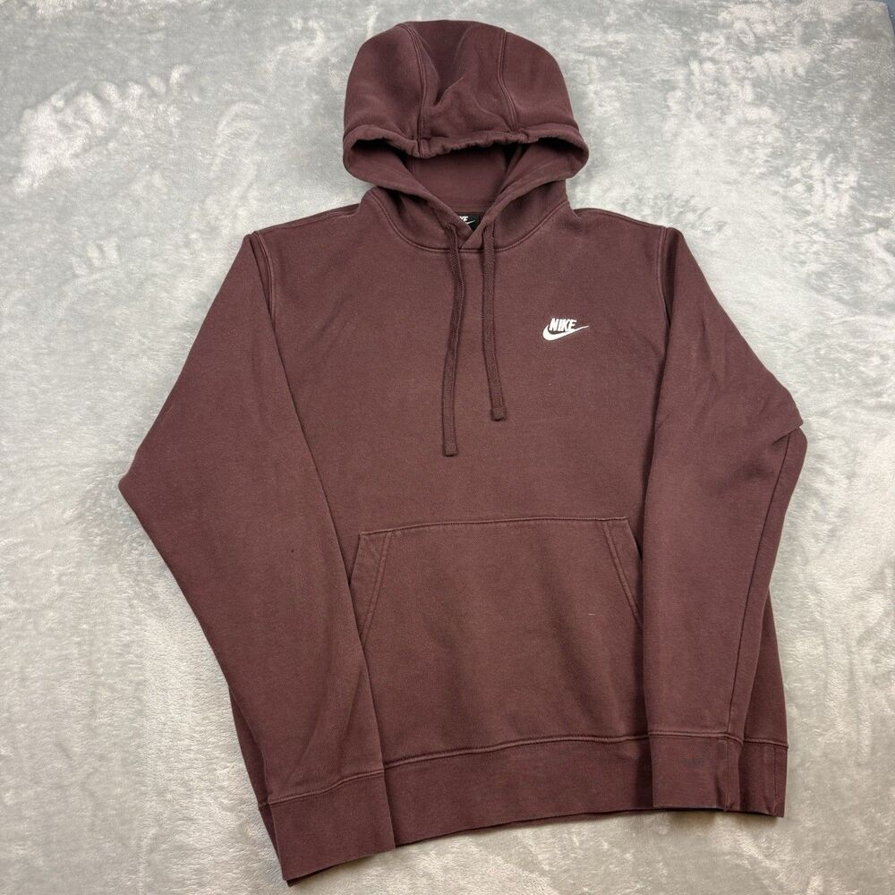 Nike Mens Medium Burgundy Maroon Pullover Hoodie Embroidered Swoosh Logo Fleece